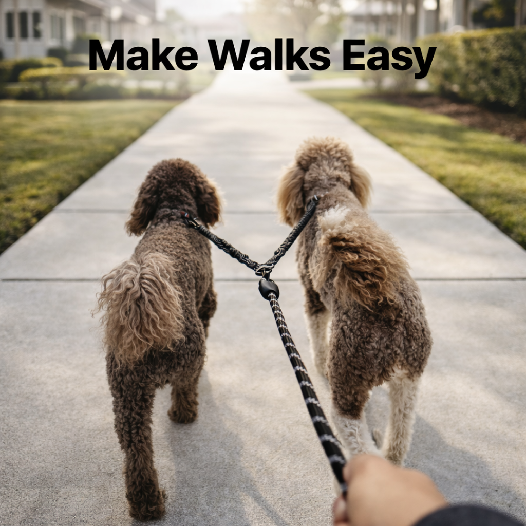 Dual Dog Leash - 360° Swivel, No Tangle Walking Leash with Shock Absorbing Bungee for Two Dogs