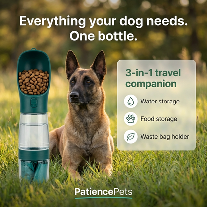 3 in 1 Dog Water Bottle with Food Container & Poop Bag Holder
