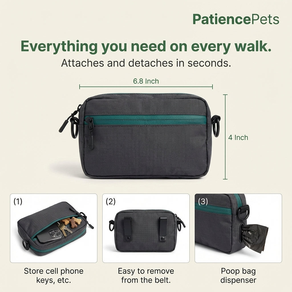 PatiencePets Hands Free Dog Leash with Zipper Pouch