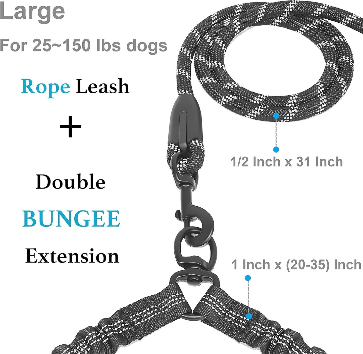 Dual Dog Leash - 360° Swivel, No Tangle Walking Leash with Shock Absorbing Bungee for Two Dogs