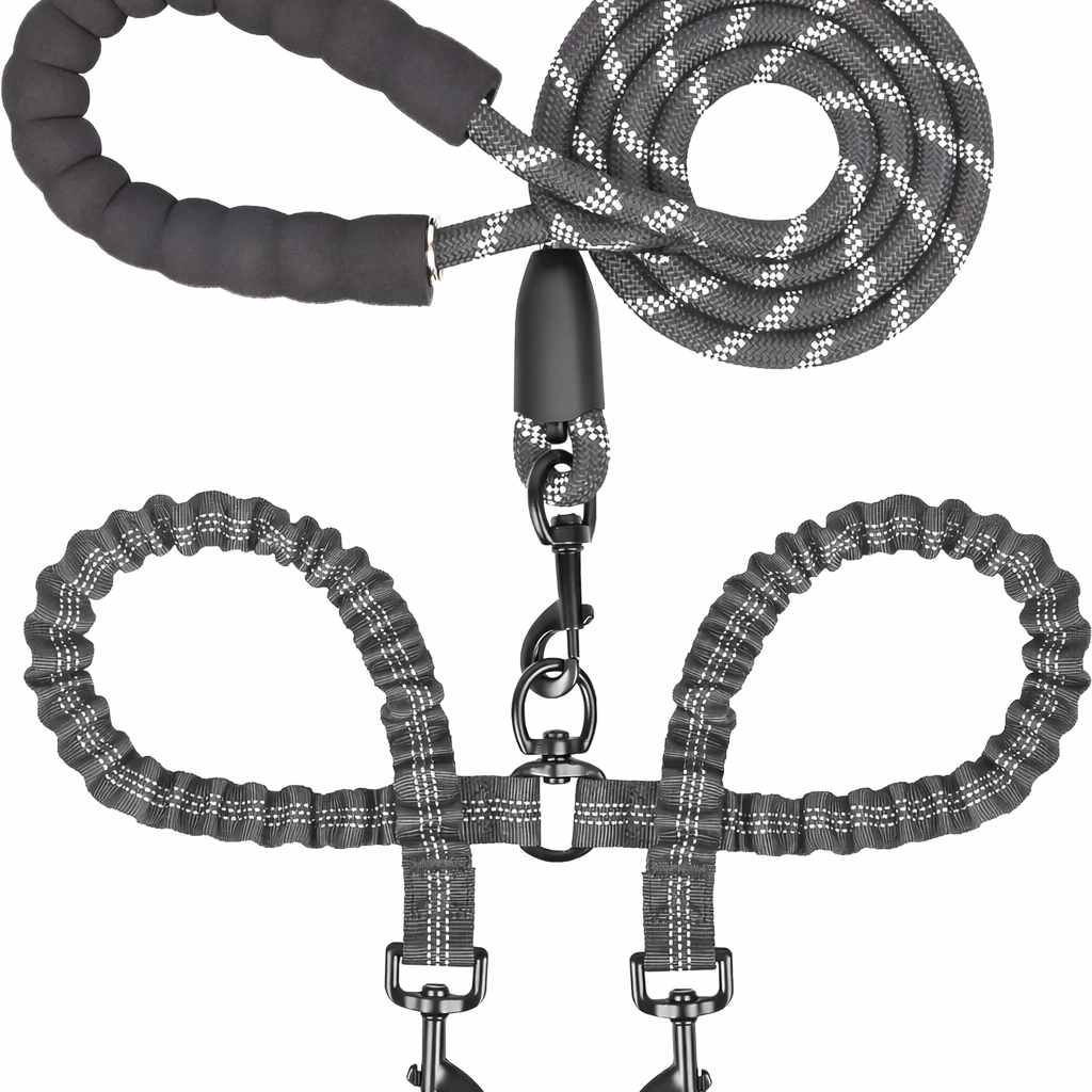 Dual Dog Leash - 360° Swivel, No Tangle Walking Leash with Shock Absorbing Bungee for Two Dogs