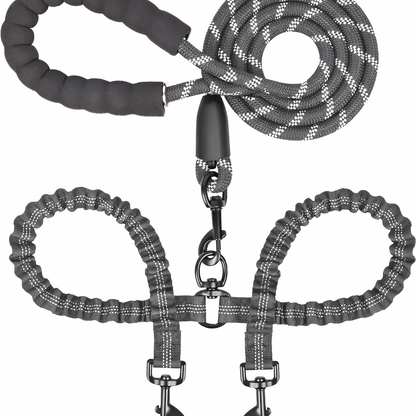 Dual Dog Leash - 360° Swivel, No Tangle Walking Leash with Shock Absorbing Bungee for Two Dogs