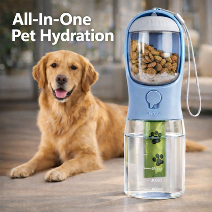 3 in 1 Dog Water Bottle with Food Container & Poop Bag Holder