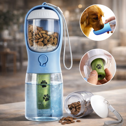 3 in 1 Dog Water Bottle with Food Container & Poop Bag Holder
