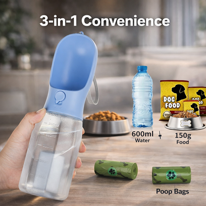 3 in 1 Dog Water Bottle with Food Container & Poop Bag Holder